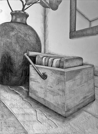 &quot;Vase and Coasters&quot;, Graphite on paper