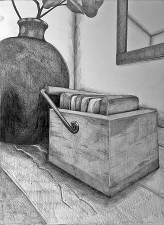 "Vase and Coasters", Graphite on paper